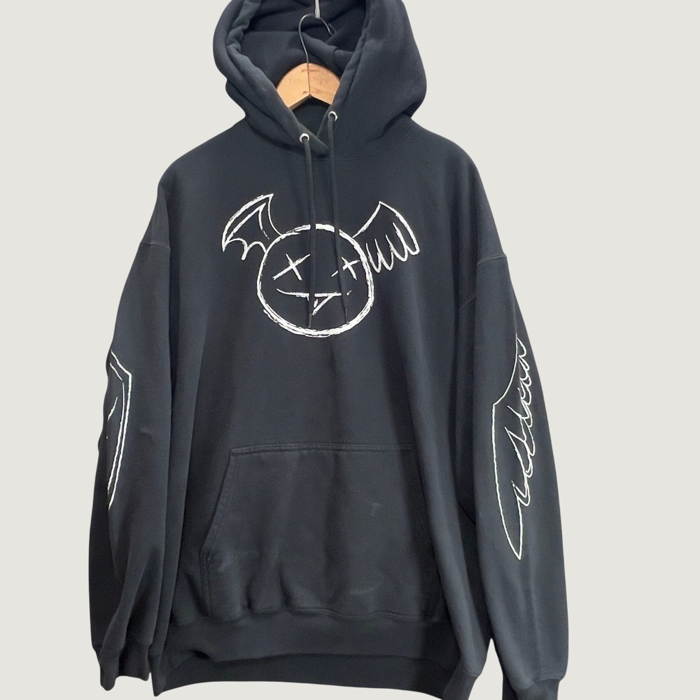 Dream Black Graphic Winged Smiley Face Hoodie Mens Streetwear Sweatshirt